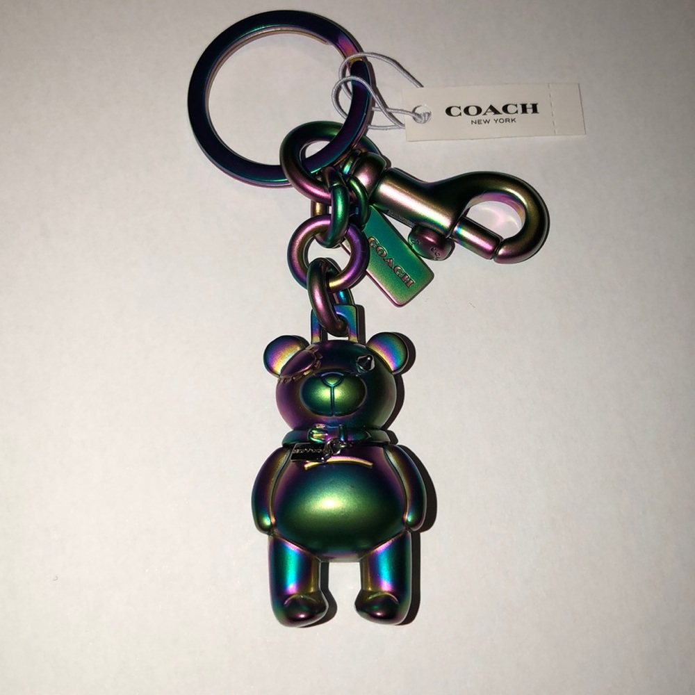 Coach 3D Bear Bag Charm Key Chain Oil Slick NWT